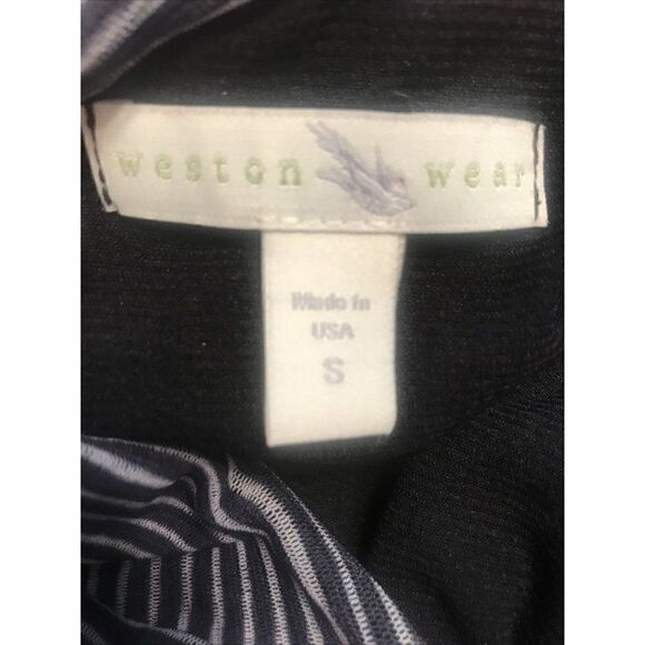 Women's Weston Wear Black Grey Striped Ruched Midi Dress sz Small.   Z - Picture 9 of 10